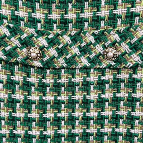 Zara Green Houndstooth Tweed Pinafore Mini Dress Sleeveless Textured Cotton XS - Picture 6 of 16